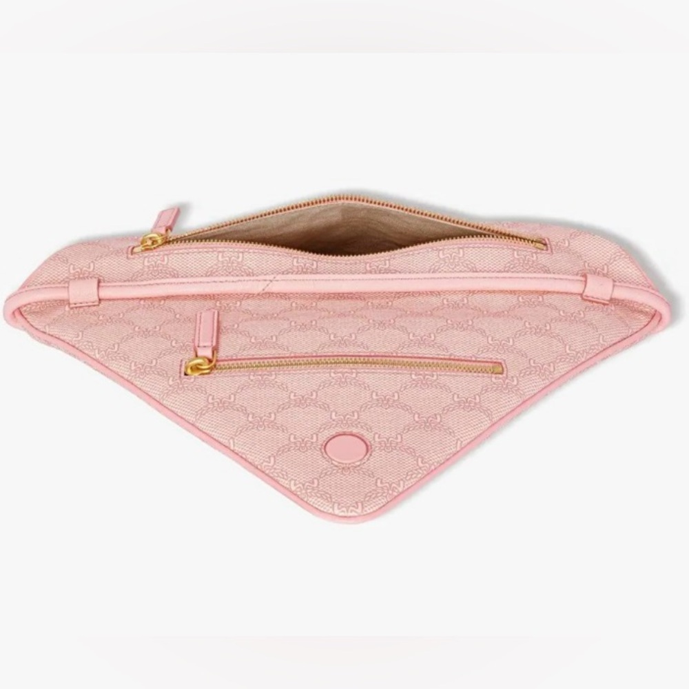 MCM BNWT Himmel Triangle Flat Pouch Crossbody Strap Silver Pink Full Inclusion - Picture 8 of 10